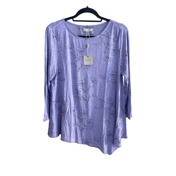 NWT Cupio Women’s Large Pretty Floral Violet Blouse Spring Summer Asymmetrical - Picture 3 of 16